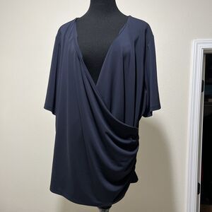 Talbots Womens Blouse Blue Surplice Wrap M Stretch Sz 3X NWT